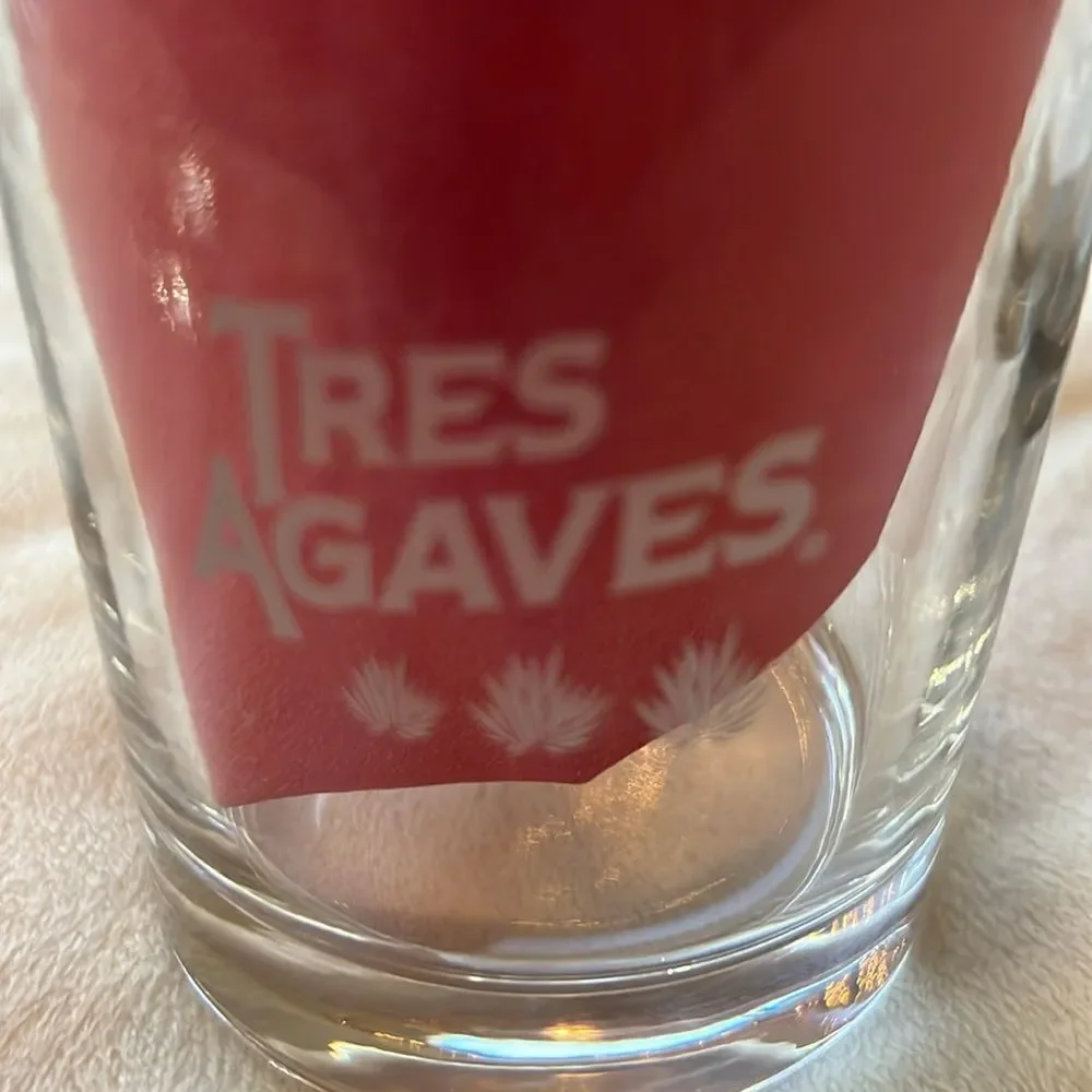 Tres Agaves Tequila Glasses 8 Oz Rocks Tumblers Clear White Lettering Set Of 2